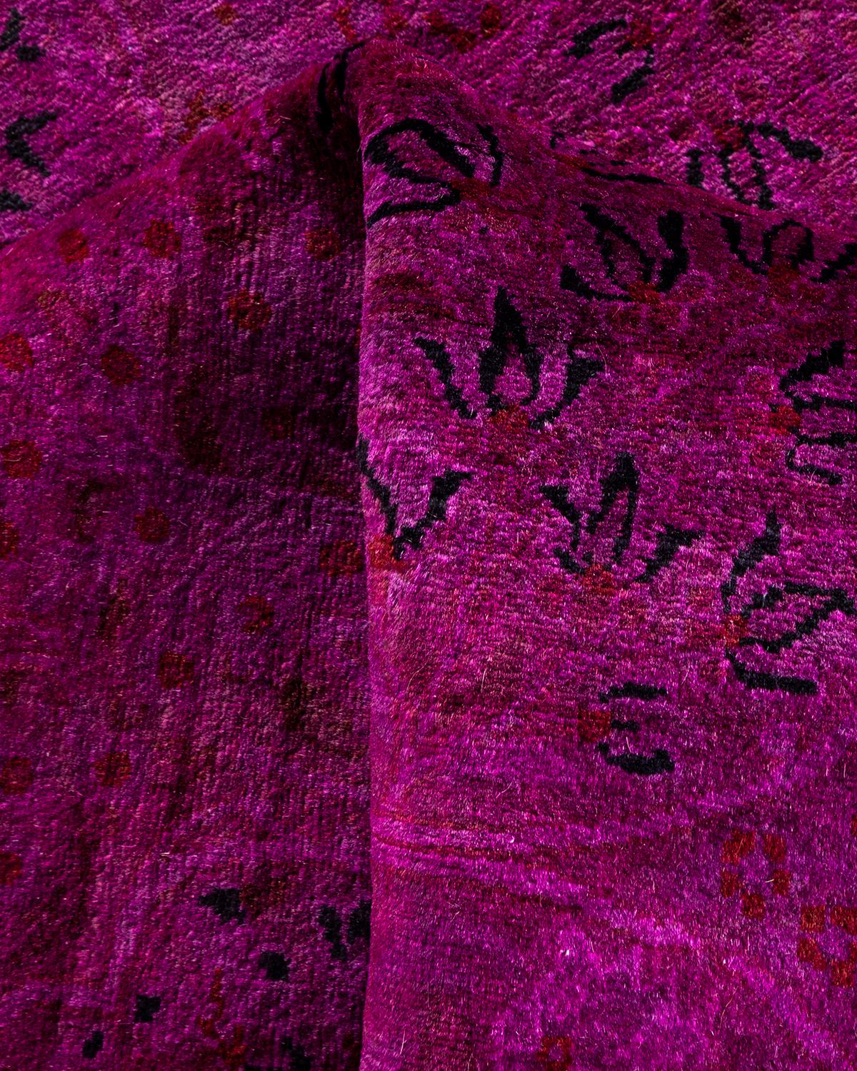 Contemporary Overdyed Hand Knotted Wool Purple Square Area Rug 3