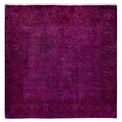 Contemporary Overdyed Hand Knotted Wool Purple Square Area Rug