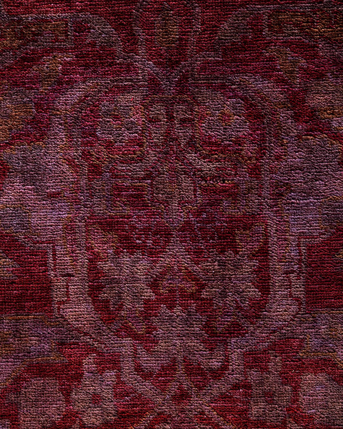 Pakistano Contemporary Overdyed Hand Knots Rugs, tappeto rosso in lana, 10' 1