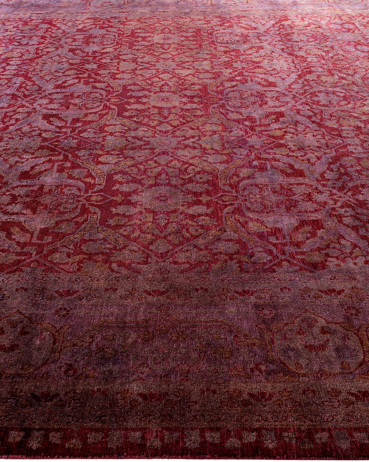 Contemporary Overdyed Hand Knots Rugs, tappeto rosso in lana, 10' 1