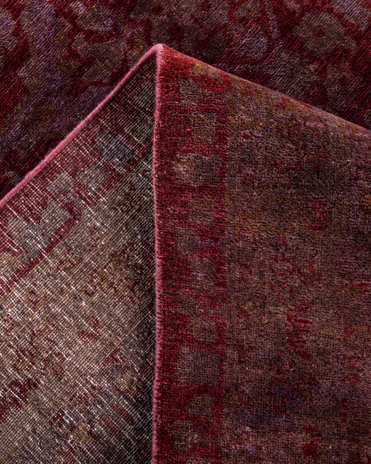 Lana Contemporary Overdyed Hand Knots Rugs, tappeto rosso in lana, 10' 1