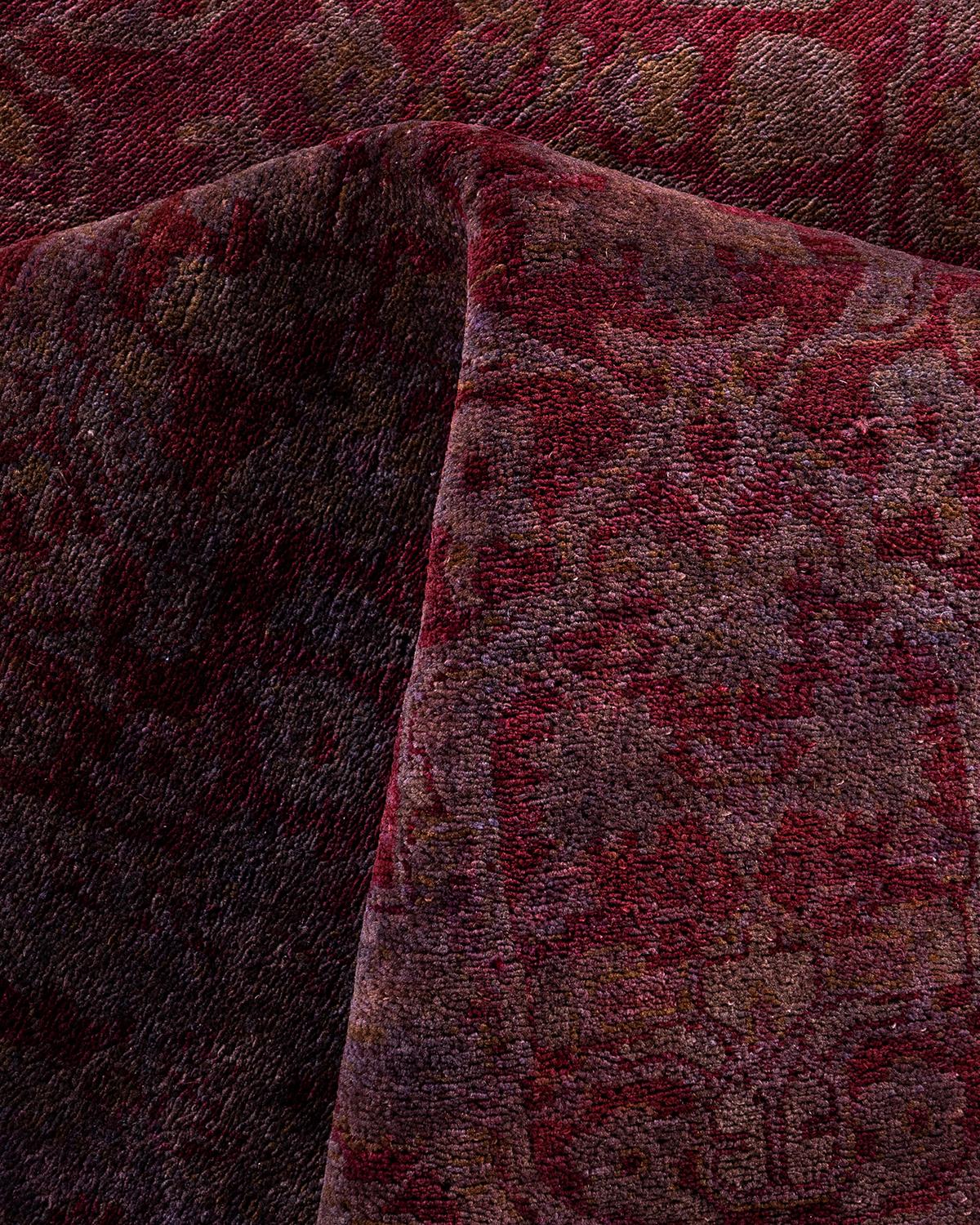 Contemporary Overdyed Hand Knots Rugs, tappeto rosso in lana, 10' 1