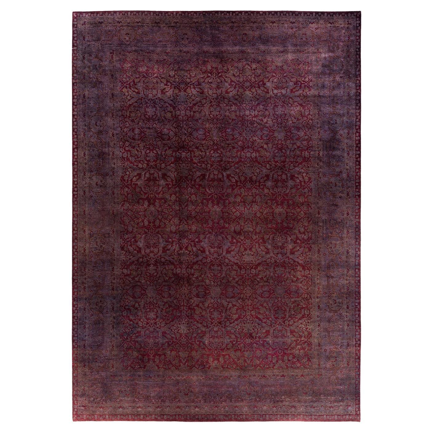 Contemporary Overdyed Hand Knots Rugs, tappeto rosso in lana, 10' 1" x 14' 3". in vendita