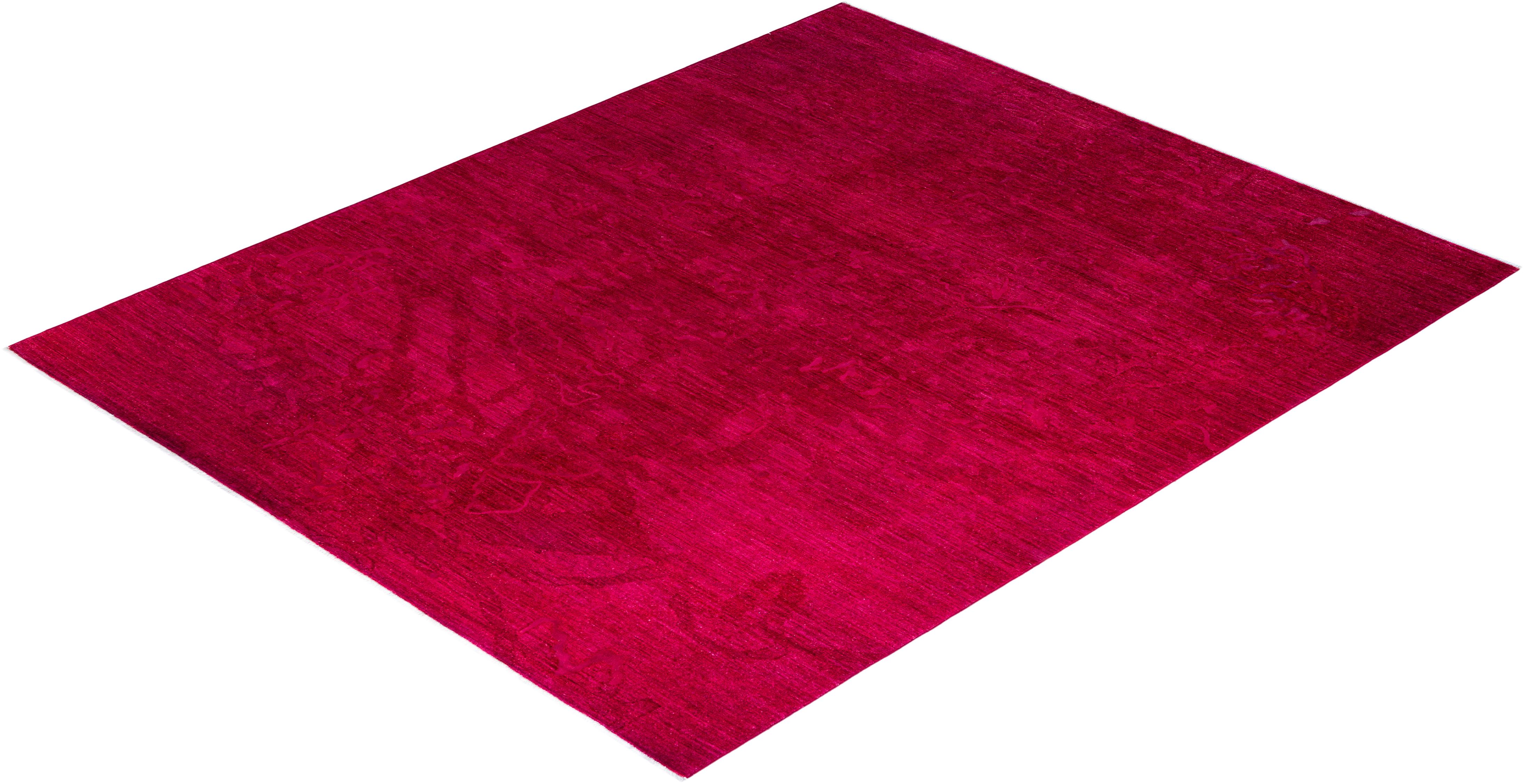 Contemporary Overdyed Hand Knotted Wool Red Area Rug 8' 3