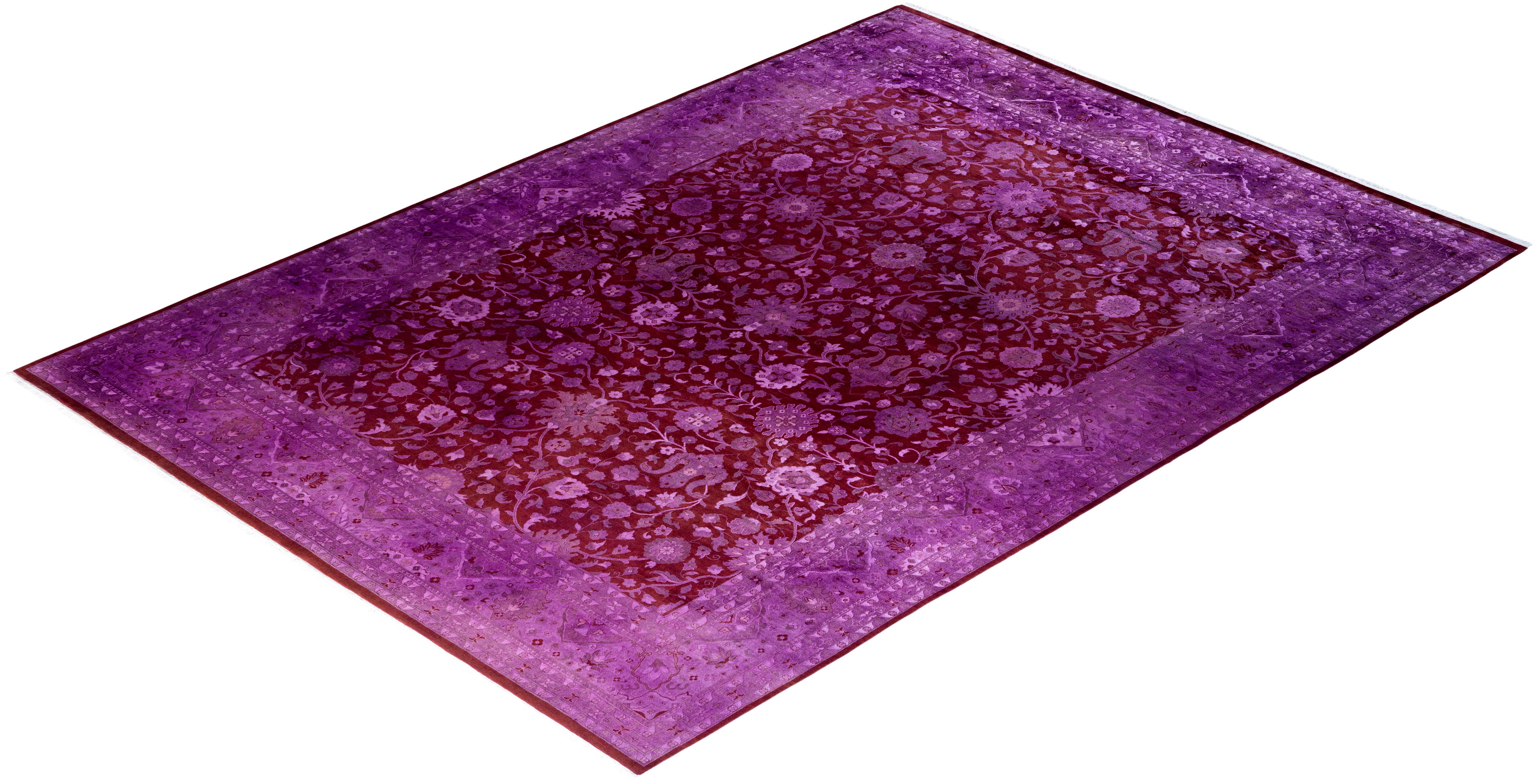 Contemporary Overdyed Hand Knotted Wool Red Area Rug 9' 2