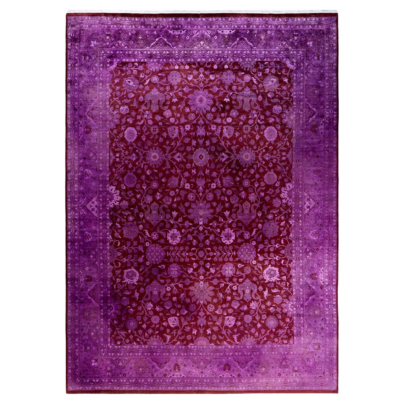 Contemporary Overdyed Hand Knotted Wool Red Area Rug 9' 2" x 12' 5" im Angebot