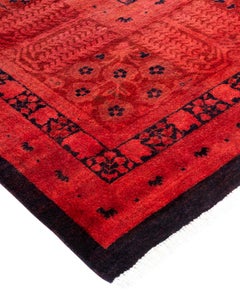 Contemporary Overdyed Hand Knotted Wool Red Area Rug