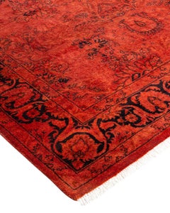 Contemporary Overdyed Hand Knotted Wool Red Area Rug