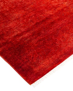 Contemporary Overdyed Hand Knotted Wool Red Area Rug