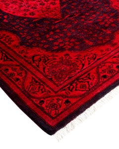 Contemporary Overdyed Hand Knotted Wool Red Area Rug