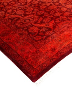 Contemporary Overdyed Hand Knotted Wool Red Area Rug