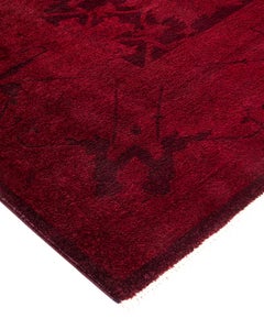 Contemporary Overdyed Hand Knotted Wool Red Area Rug