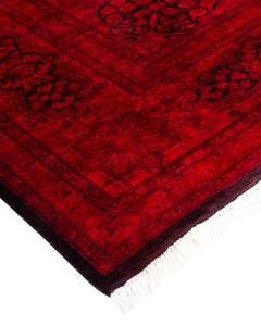 Contemporary Overdyed Hand Knotted Wool Red Area Rug