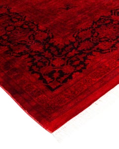 Contemporary Overdyed Hand Knotted Wool Red Area Rug