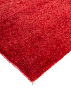 Contemporary Overdyed Hand Knotted Wool Red Area Rug