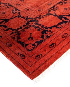 Contemporary Overdyed Hand Knotted Wool Red Area Rug