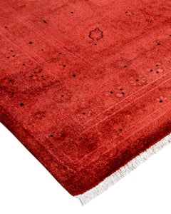 Contemporary Overdyed Hand Knotted Wool Red Area Rug