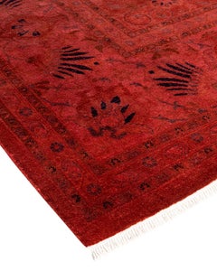 Contemporary Overdyed Hand Knotted Wool Red Area Rug