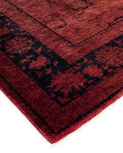 Contemporary Overdyed Hand Knotted Wool Red Area Rug