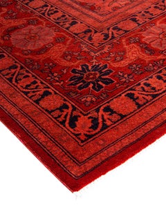 Contemporary Overdyed Hand Knotted Wool Red Area Rug