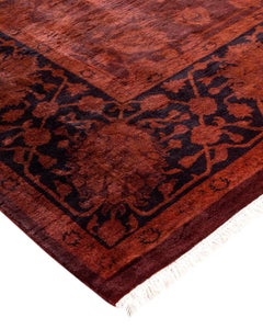 Contemporary Overdyed Hand Knotted Wool Red Area Rug