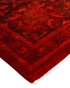 Contemporary Overdyed Hand Knotted Wool Red Area Rug