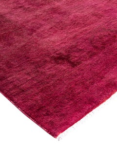 Contemporary Overdyed Hand Knotted Wool Red Area Rug