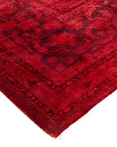 Contemporary Overdyed Hand Knotted Wool Red Area Rug