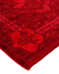 Contemporary Overdyed Hand Knotted Wool Red Area Rug