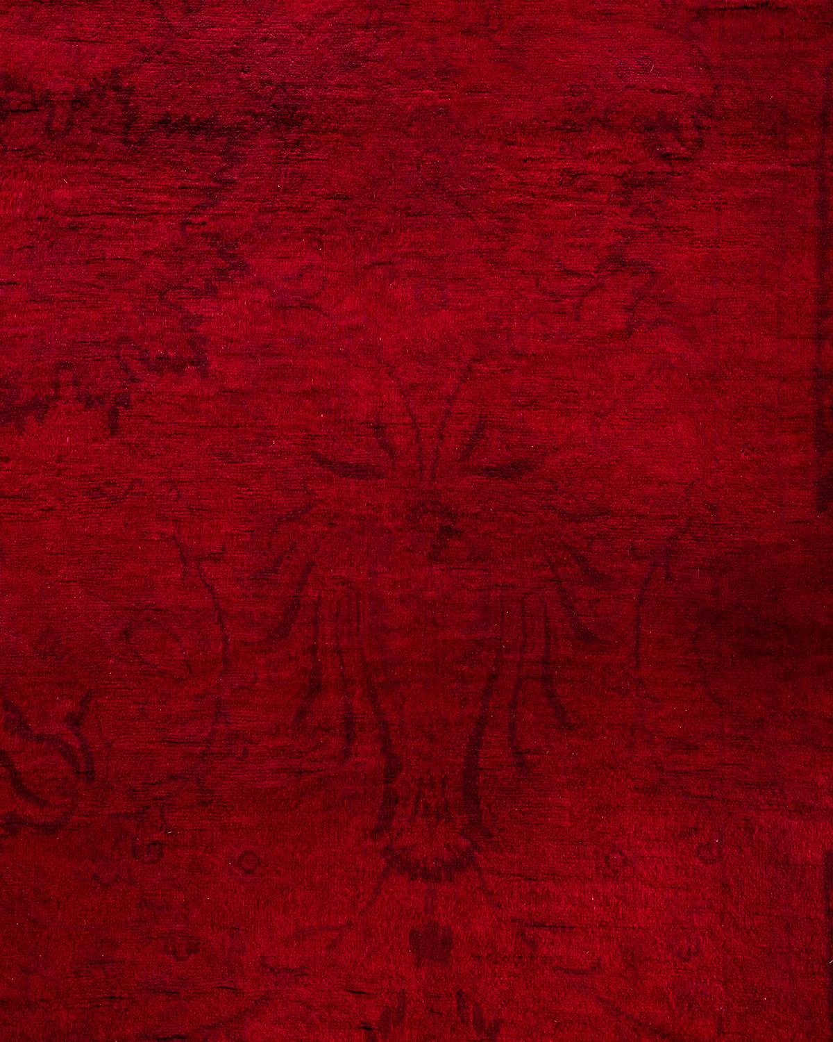 Pakistani Contemporary Overdyed Hand Knotted Wool Red Area Rug For Sale