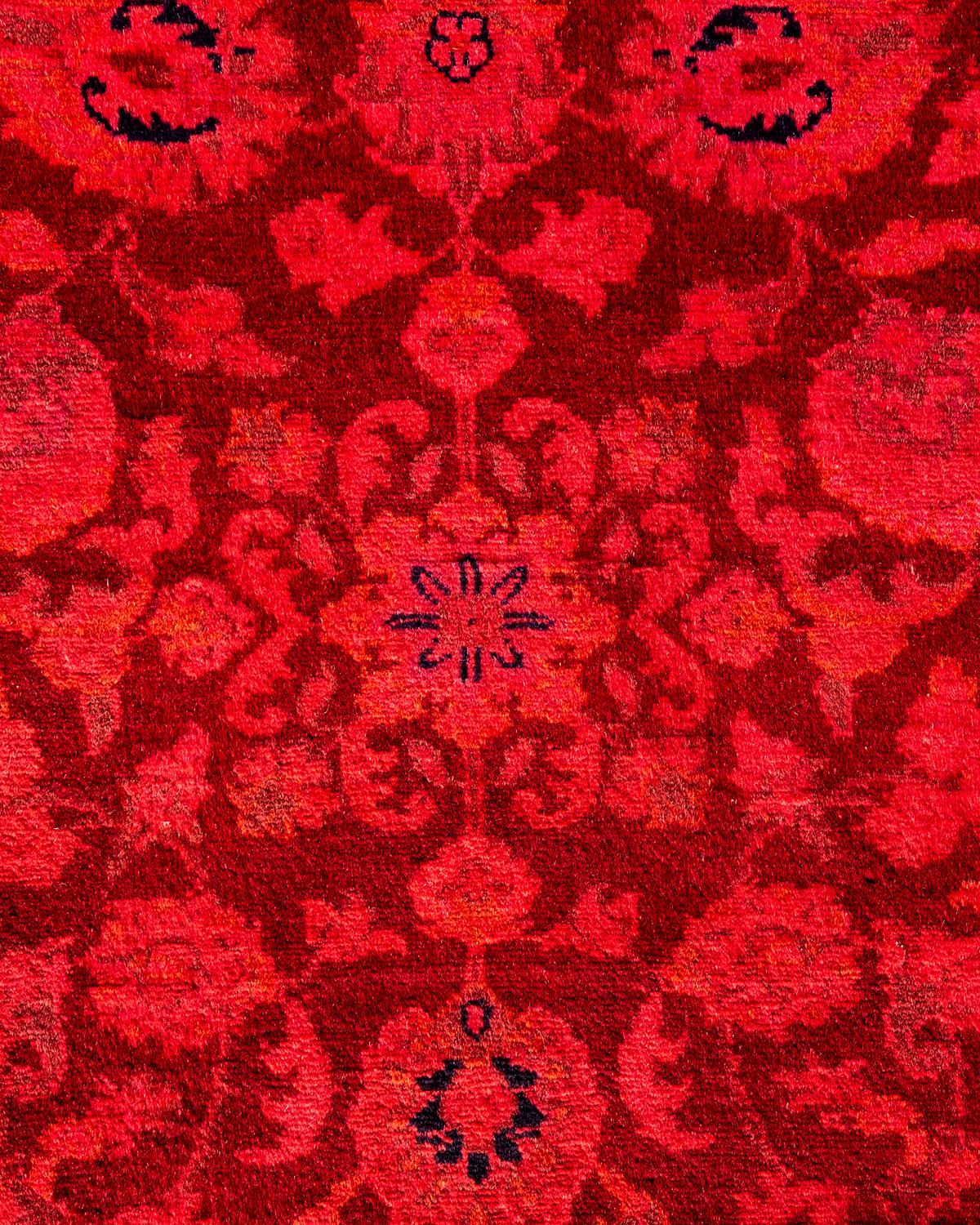 Pakistani Contemporary Overdyed Hand Knotted Wool Red Area Rug For Sale