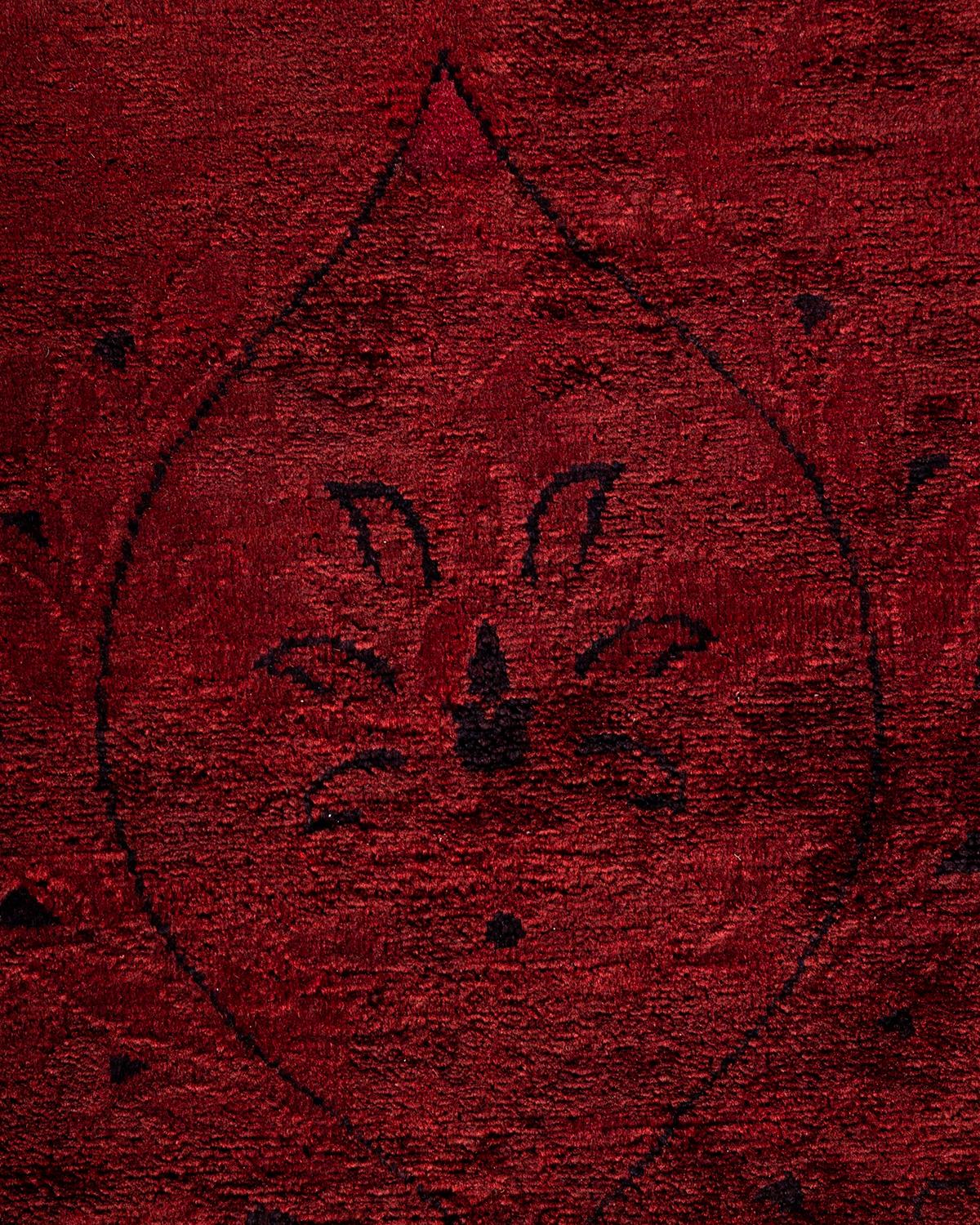 Pakistanais Tapis de sol contemporain en laine surteinte nouée à la main, rouge en vente
