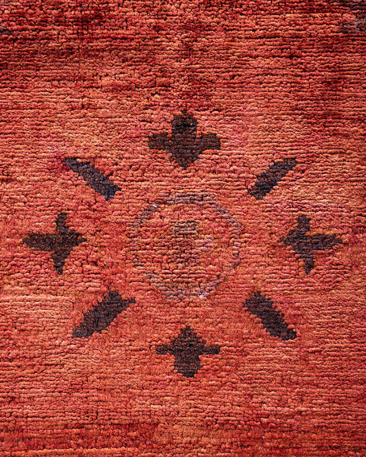 Pakistani Contemporary Overdyed Hand Knotted Wool Red Area Rug For Sale