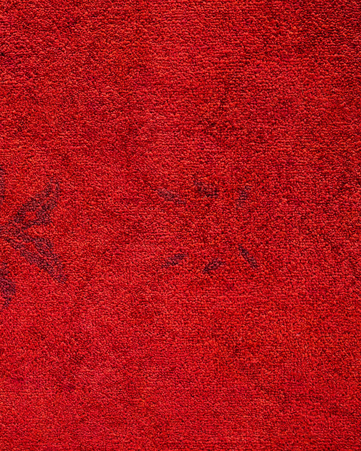 Pakistanais Tapis de sol contemporain en laine surteinte nouée à la main, rouge en vente