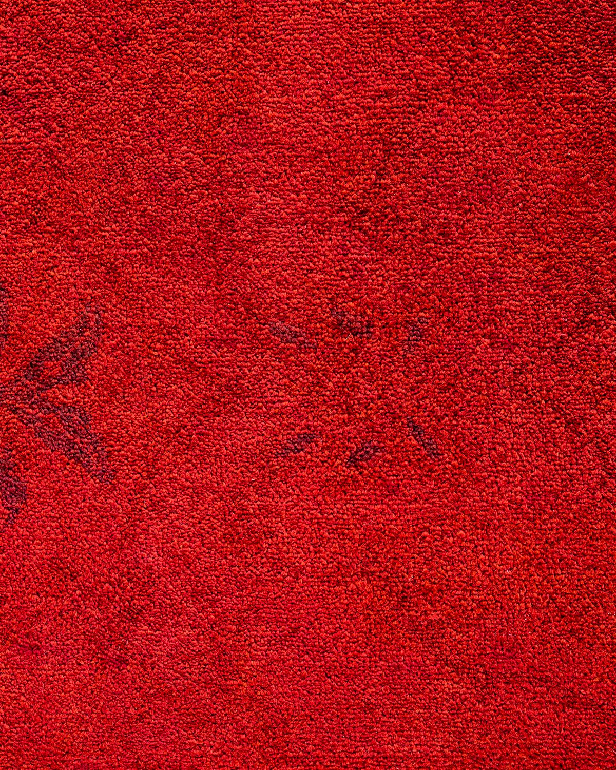 Pakistani Contemporary Overdyed Hand Knotted Wool Red Area Rug For Sale