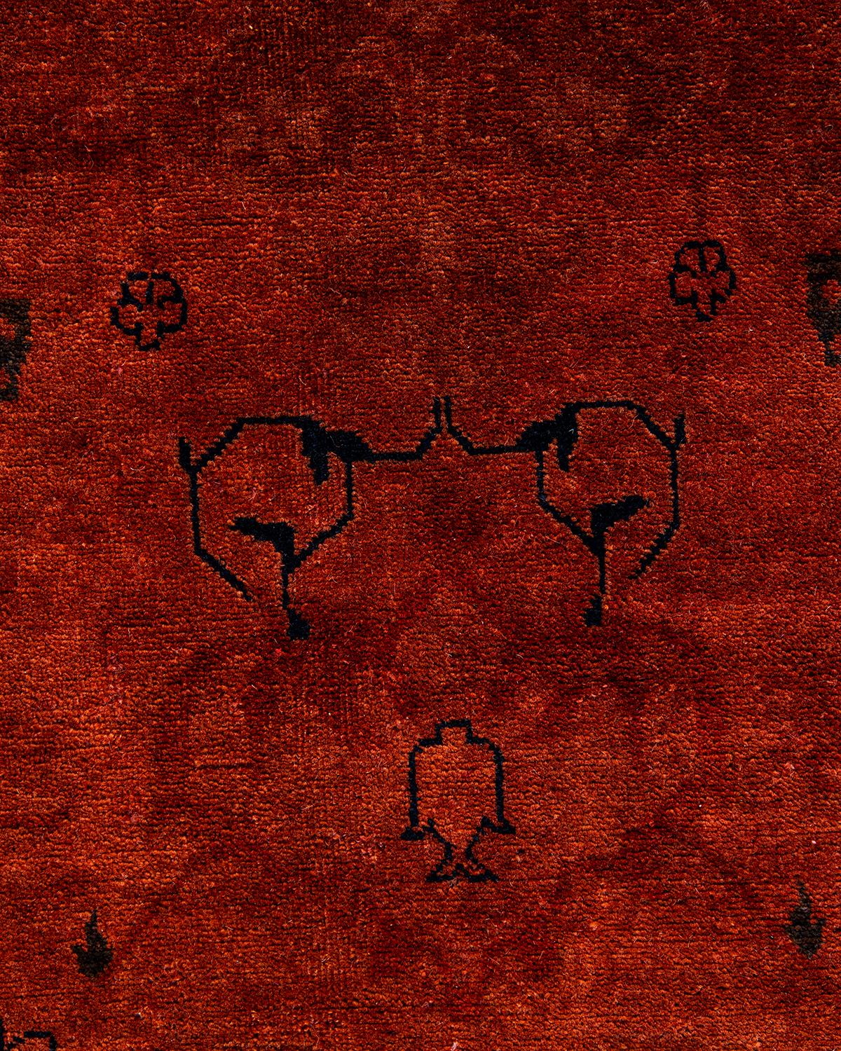 Pakistani Contemporary Overdyed Hand Knotted Wool Red Area Rug For Sale