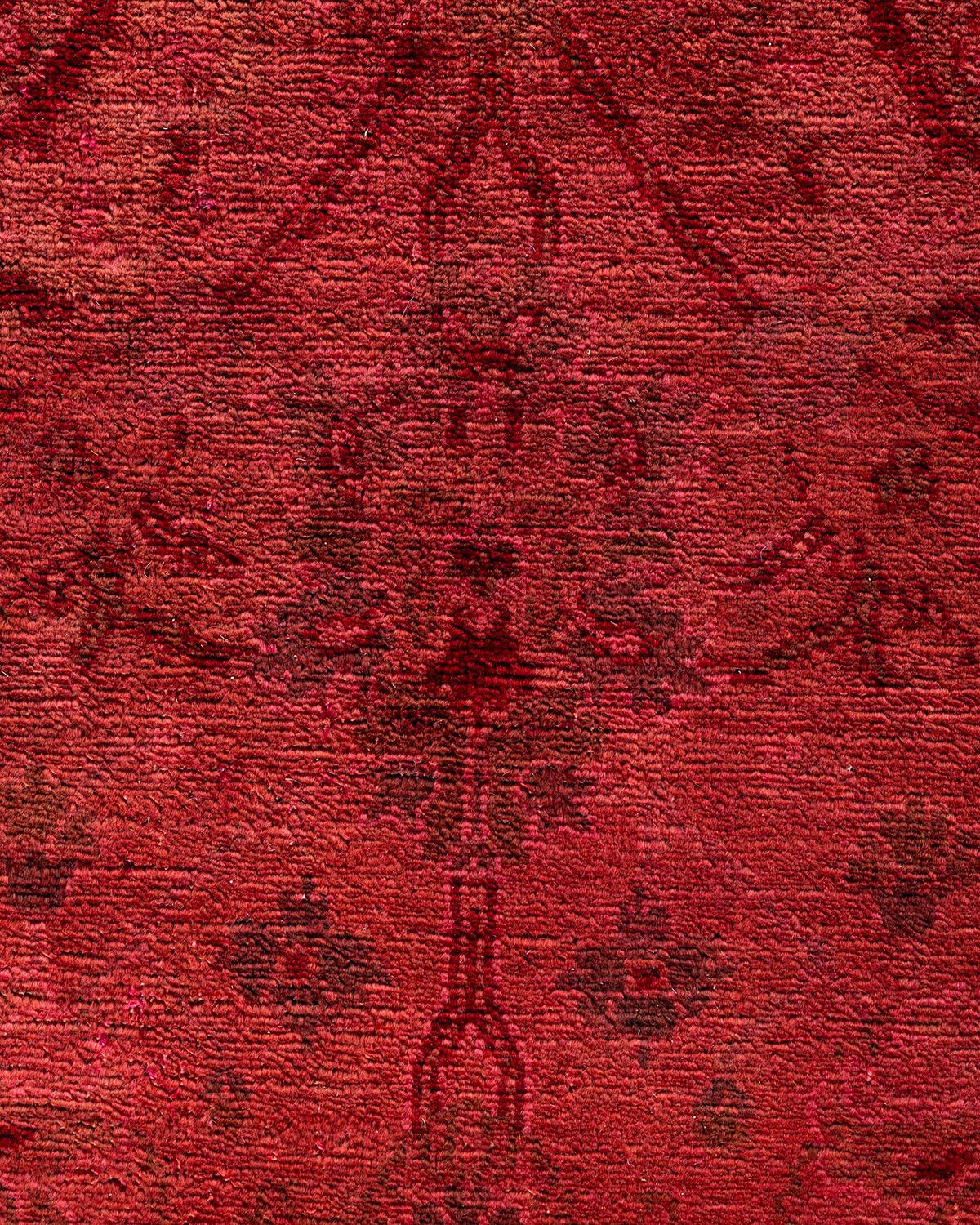 Pakistani Contemporary Overdyed Hand Knotted Wool Red Area Rug For Sale