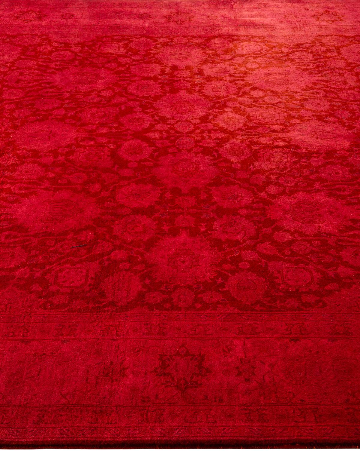 Contemporary Overdyed Hand Knotted Wool Red Area Rug In New Condition For Sale In Norwalk, CT