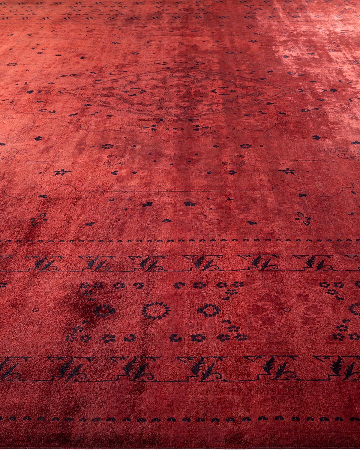 Tapis de sol contemporain en laine surteinte nouée à la main, rouge Neuf - En vente à Norwalk, CT