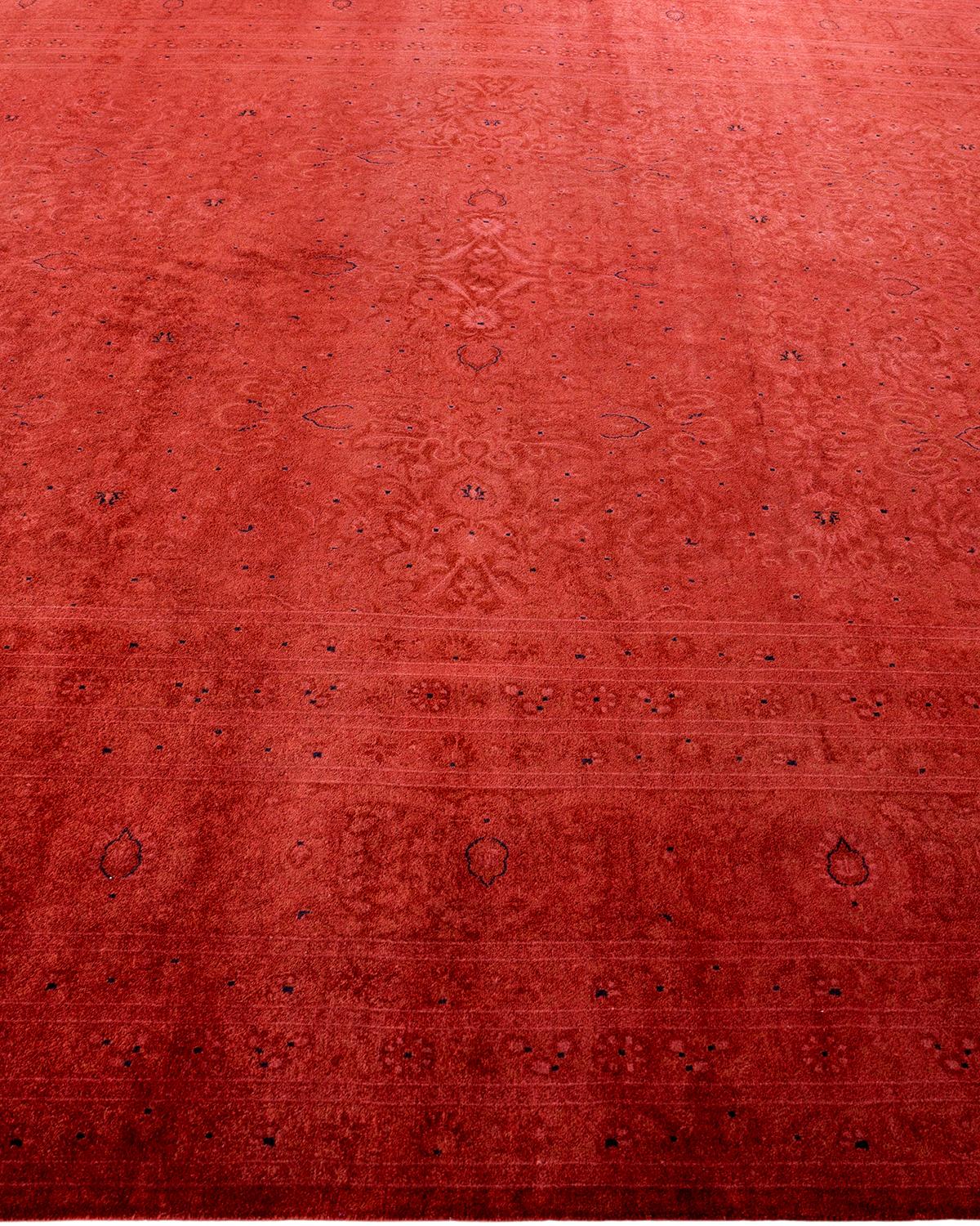 Tapis de sol contemporain en laine surteinte nouée à la main, rouge Neuf - En vente à Norwalk, CT