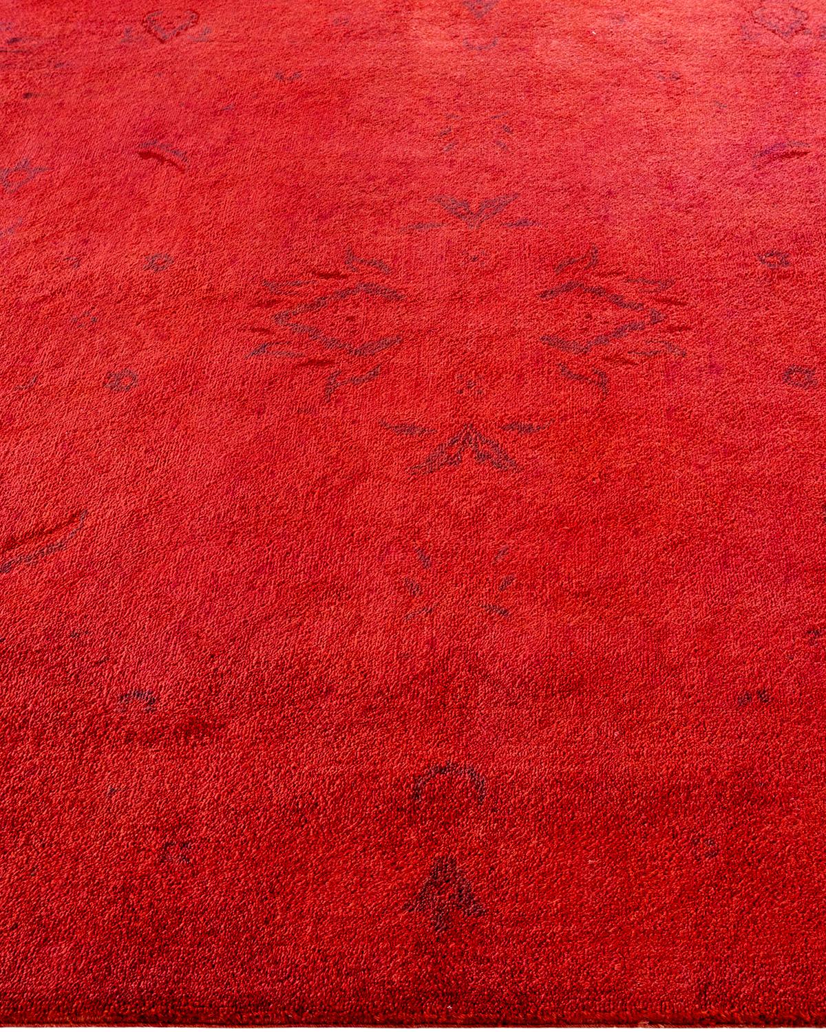 Tapis de sol contemporain en laine surteinte nouée à la main, rouge Neuf - En vente à Norwalk, CT