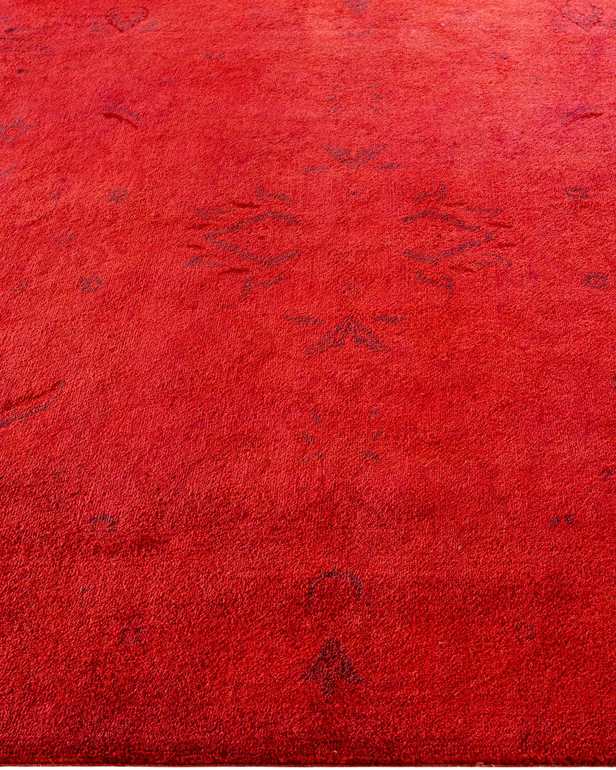 Contemporary Overdyed Hand Knotted Wool Red Area Rug In New Condition For Sale In Norwalk, CT