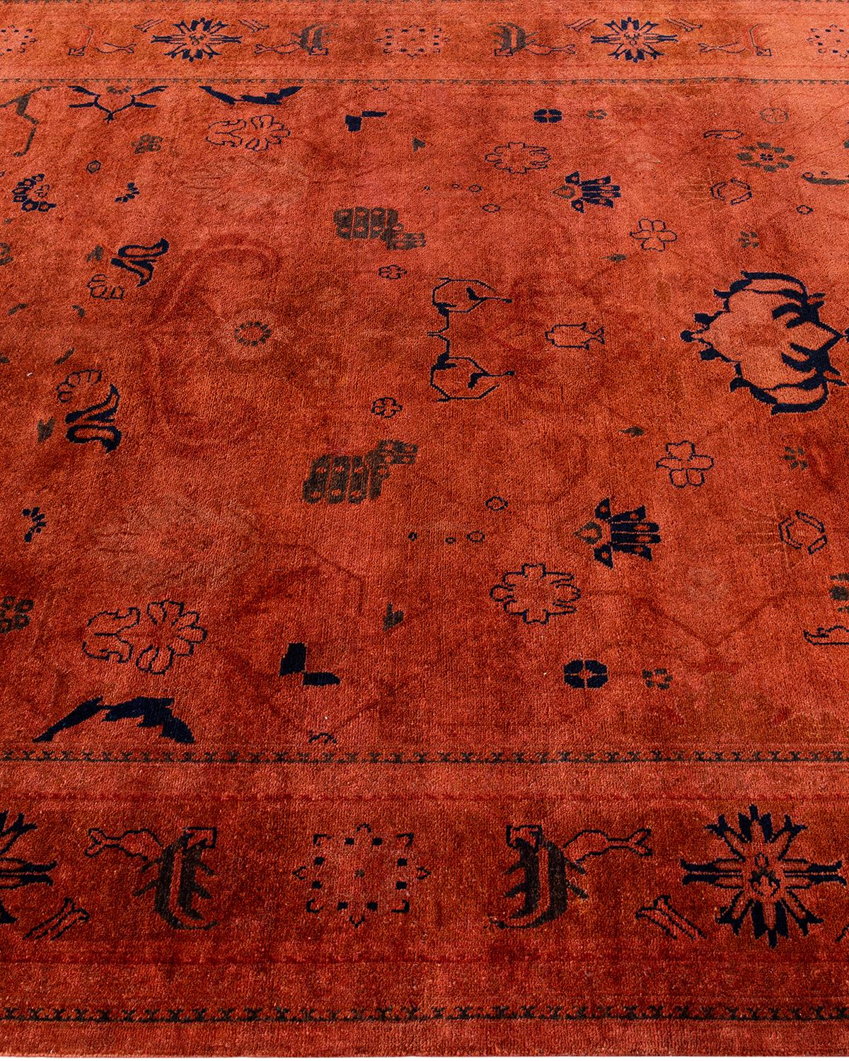Contemporary Overdyed Hand Knotted Wool Red Area Rug In New Condition For Sale In Norwalk, CT