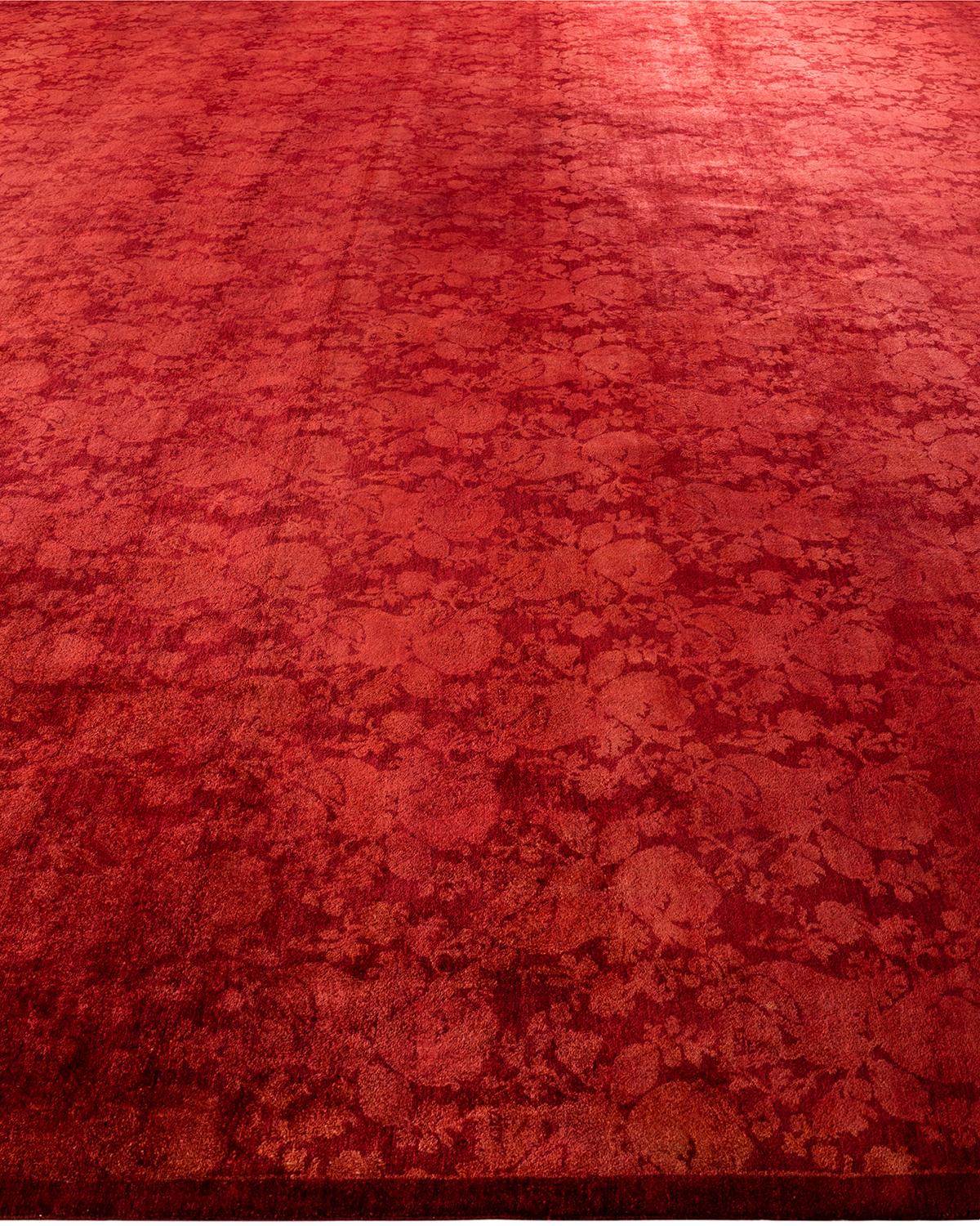 Contemporary Overdyed Hand Knotted Wool Red Area Rug In New Condition For Sale In Norwalk, CT