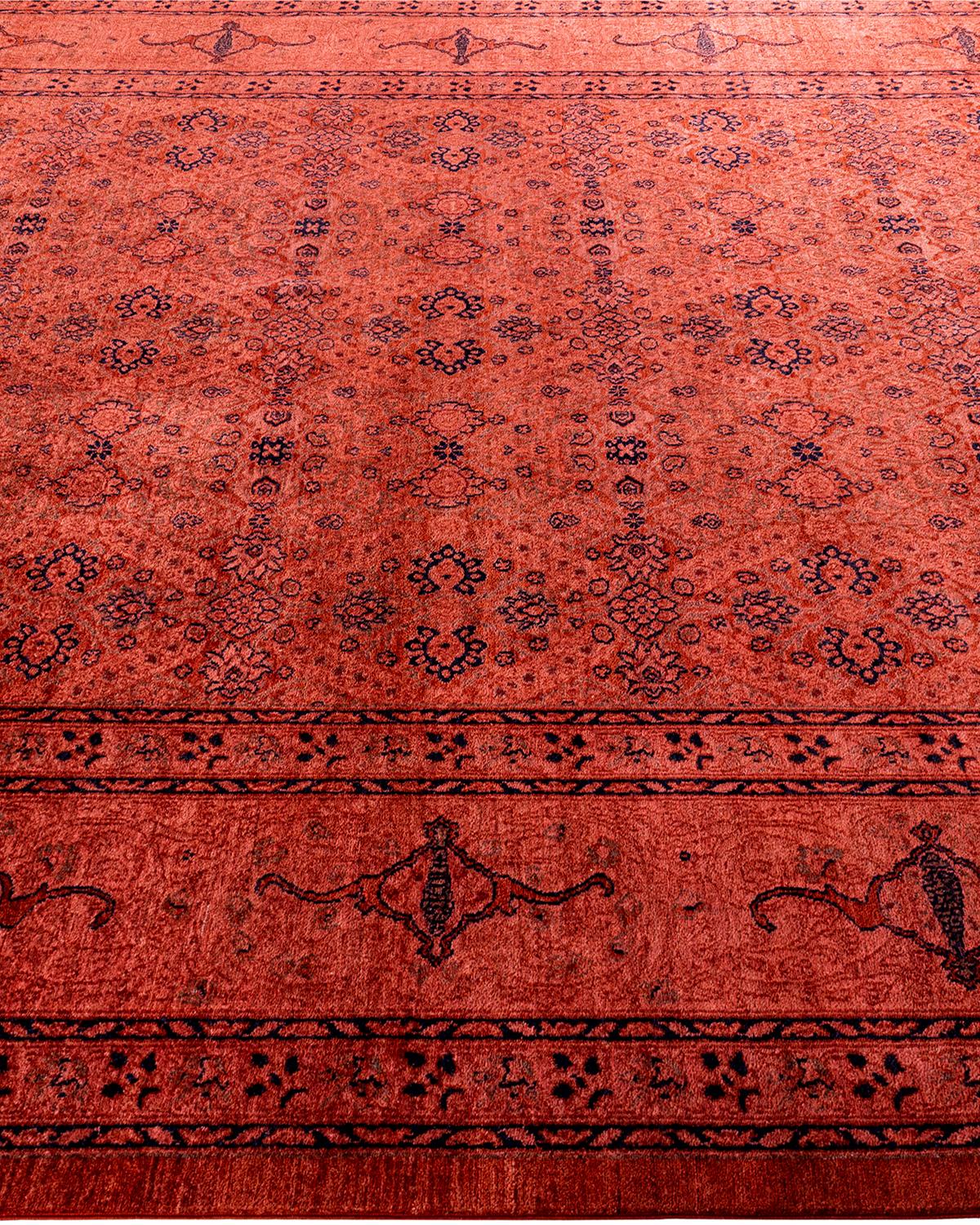 Tapis de sol contemporain en laine surteinte nouée à la main, rouge Neuf - En vente à Norwalk, CT