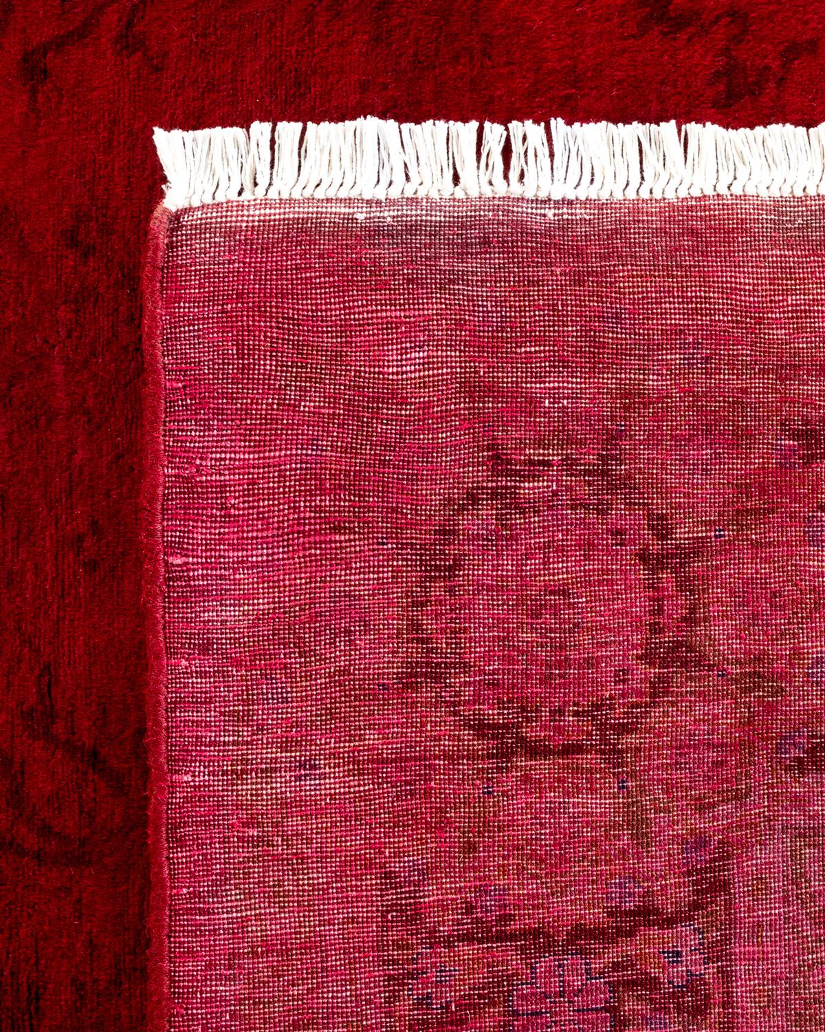 Contemporary Overdyed Hand Knotted Wool Red Area Rug For Sale 1