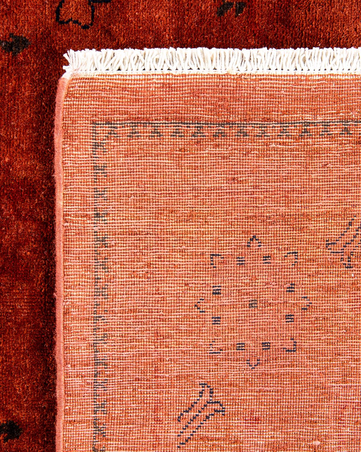 Contemporary Overdyed Hand Knotted Wool Red Area Rug For Sale 1