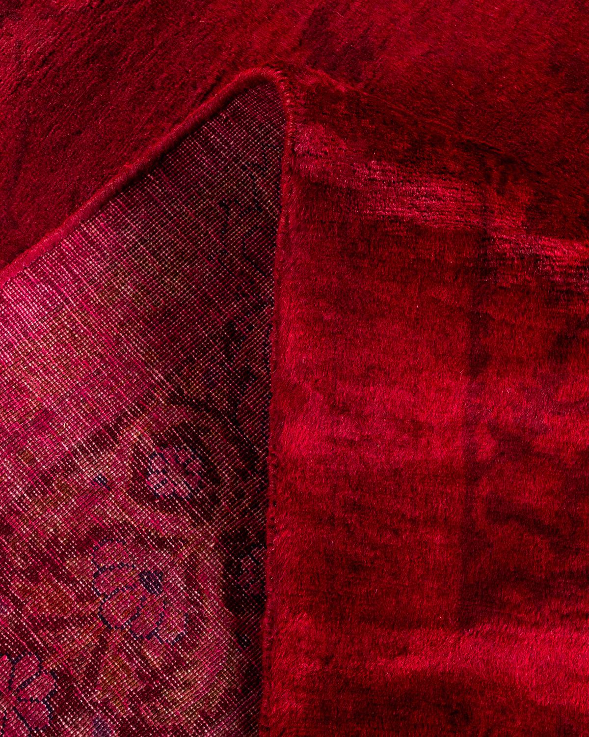 Contemporary Overdyed Hand Knotted Wool Red Area Rug For Sale 2