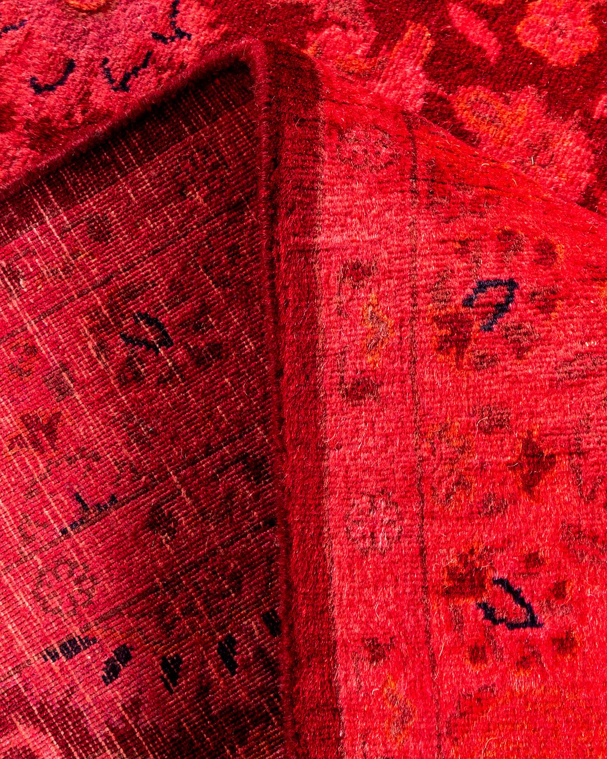 Contemporary Overdyed Hand Knotted Wool Red Area Rug For Sale 2