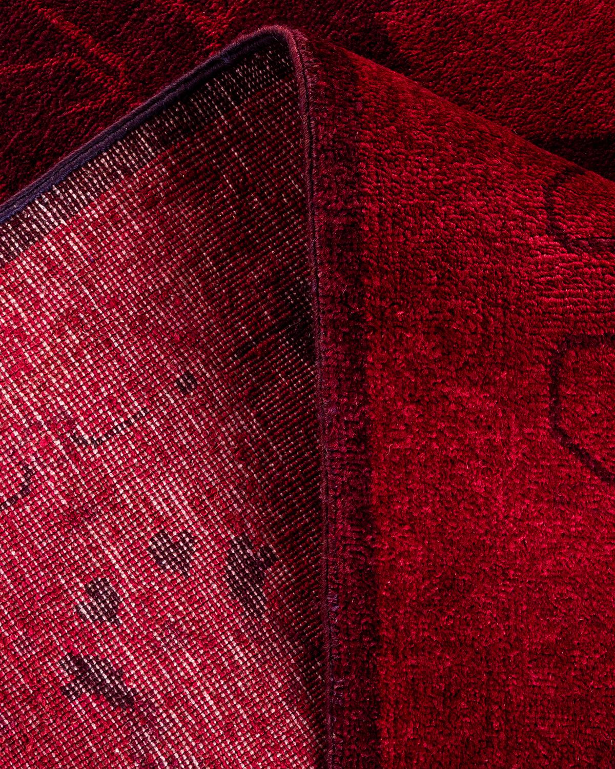 Laine Tapis de sol contemporain en laine surteinte nouée à la main, rouge en vente